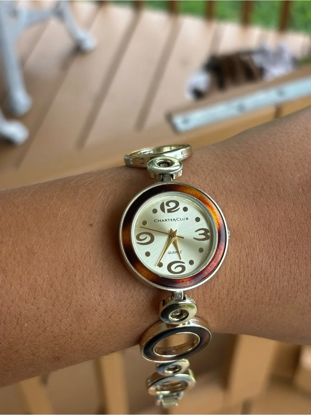 Gold-Tone y2k Watch with Brown Enamel Circles